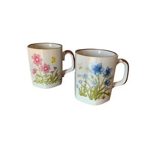 Floral Cottagecore Coffee Mugs Cups Hexahgon Korea Spring Easter Vintage Set 2
